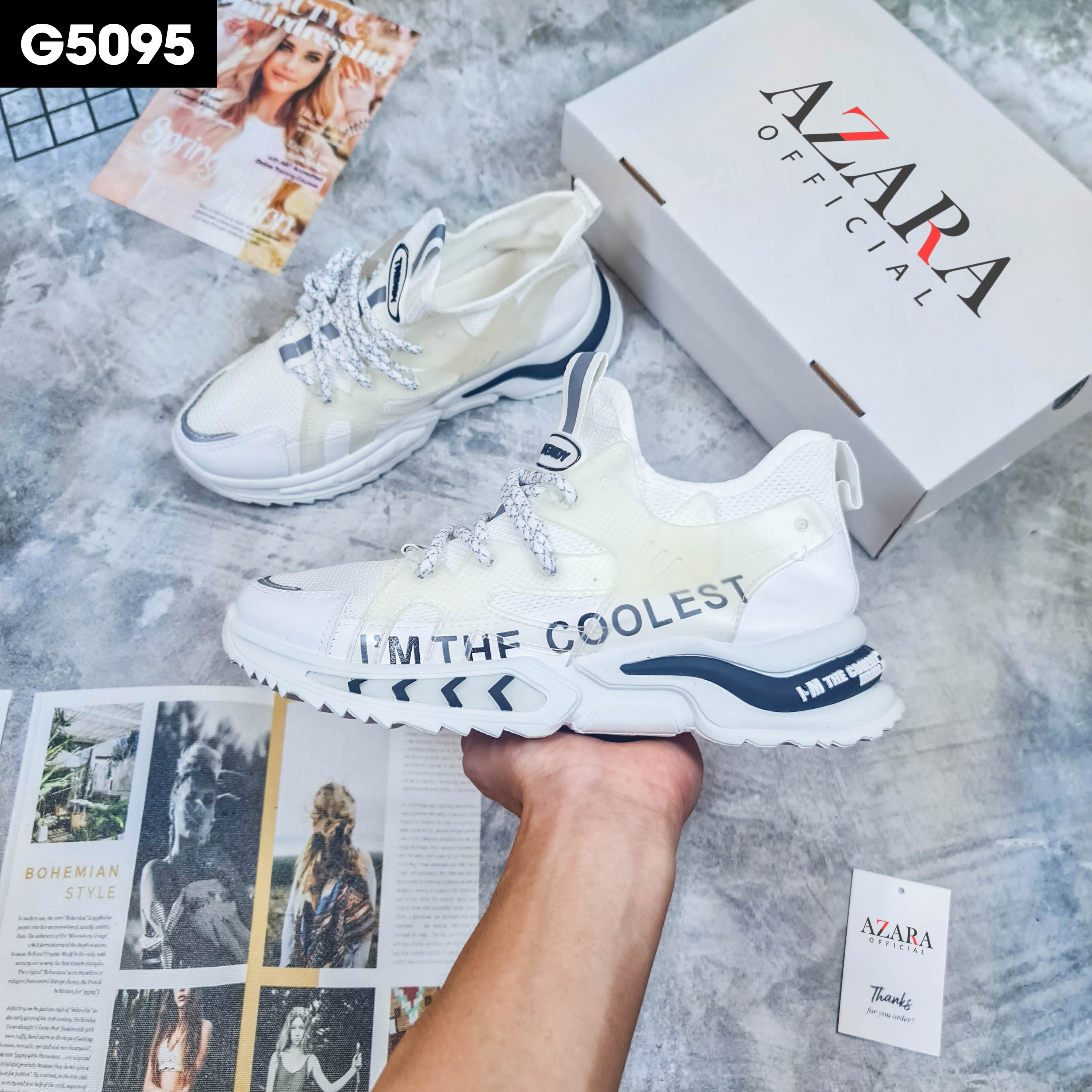 Giày Thể Thao Nam AZARA - Giày Sneaker Màu Trắng - Đen - Xám , Giày Thể Thao Dáng Thời Trang Trẻ Trung Năng Động, Êm Chân - G5095