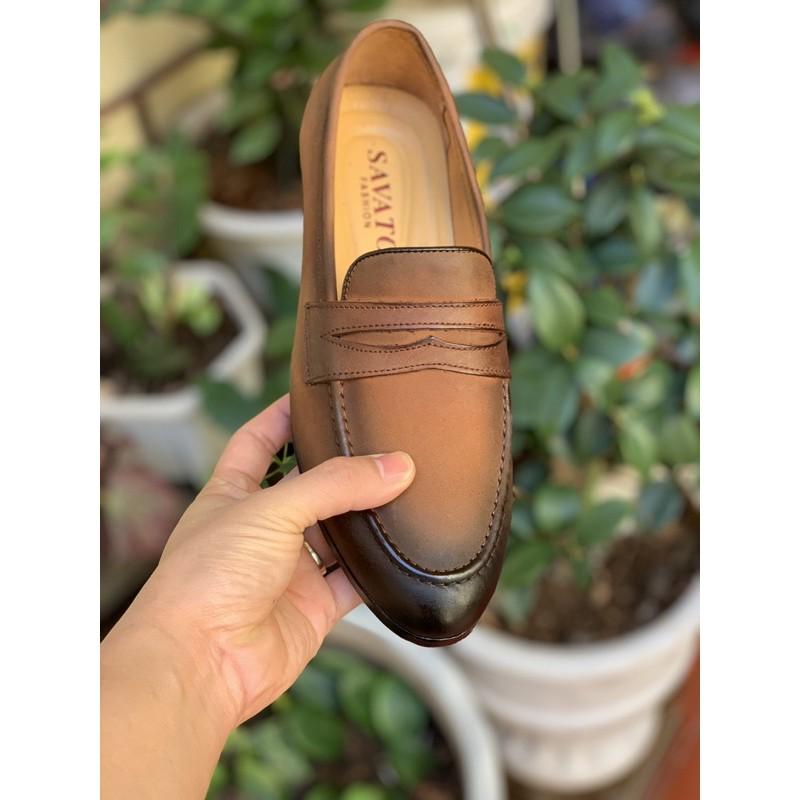 Giầy lười công sở nam da mộc Tomshoes cam kết da bò thật 100%