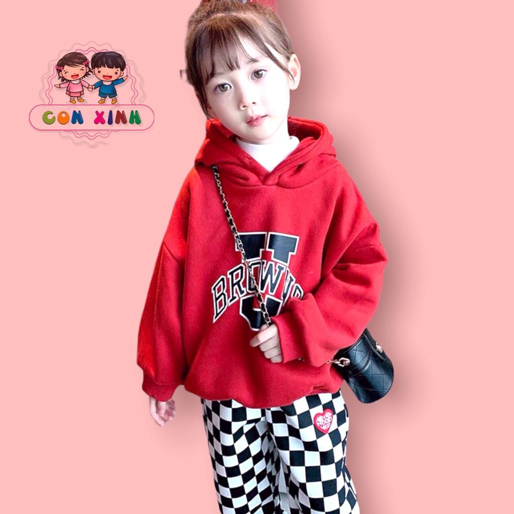 Áo hoodie unisex CON XINH form rộng nỉ trẻ em hình in UBROWN,trang phục mùa đông cho trẻ từ 4 đến 8 tuổi