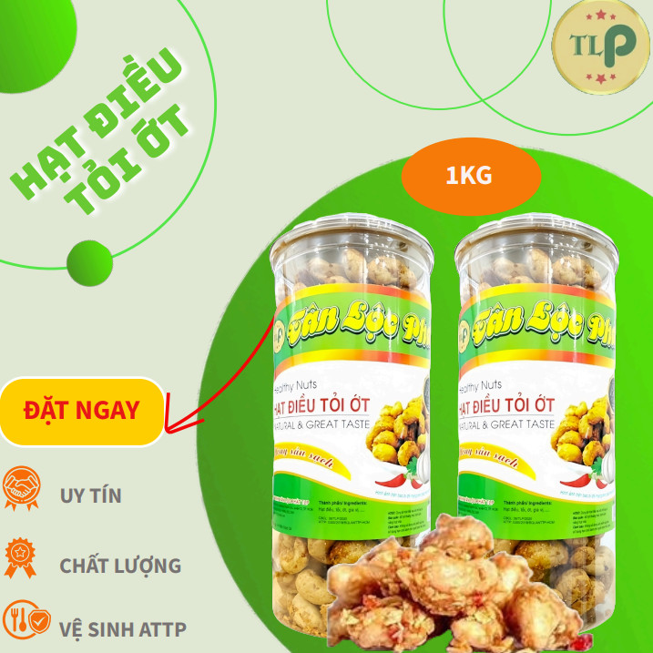 1KG HẠT ĐIỀU RANG TỎI ỚT THƯƠNG HIỆU TÂN LỘC PHÁT GỒM 2 HŨ 500G