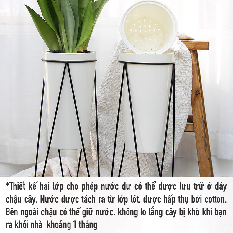 Chậu trồng cây Oliz A409. Chậu nhựa trồng cây tự dưỡng có giá chân bằng thép