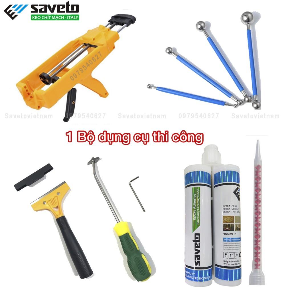 Combo keo chít mạch Saveto, keo chà ron gạch Saveto epoxy 2 thành phần, chống thấm, bám bẩn