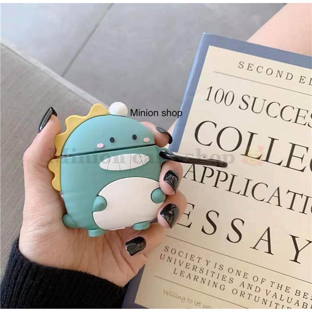 Bao Case Ốp dành cho Airpods 1-2, Airpods Pro silicon 3D khủng long xanh cao cấp