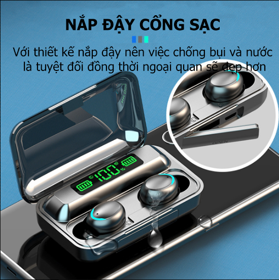 Tai Nghe Bluetooth Không Dây F9 Bản Pro Nhét Tai Pin 3500 maH Micro HD, Chống Nước - Tai nghe bluetooth pin trâu - Hàng chính hãng