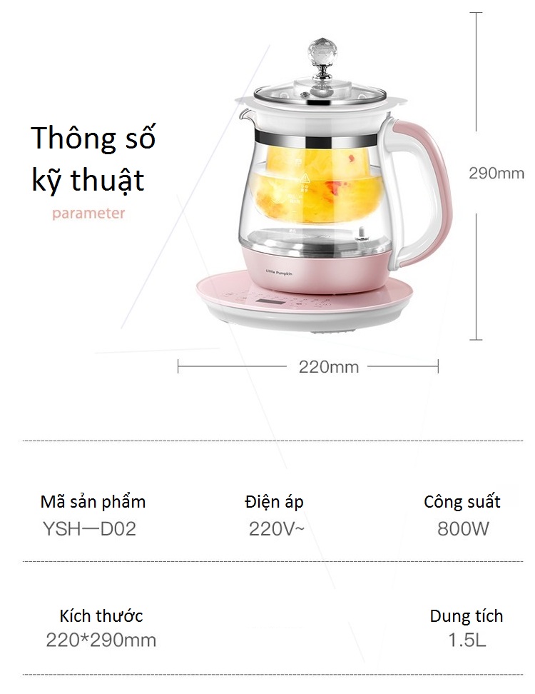 Bình đun nước thủy tinh - bình đun pha trà thủy tinh - bình nấu ăn hẹn giờ