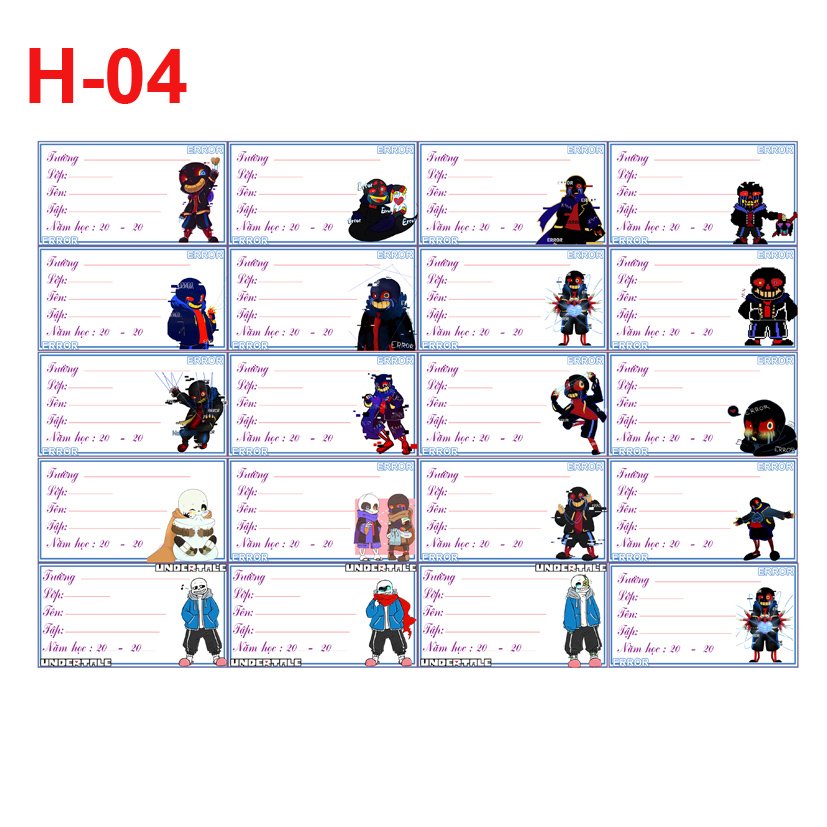 set 40 Nhãn vở Sans Undertale