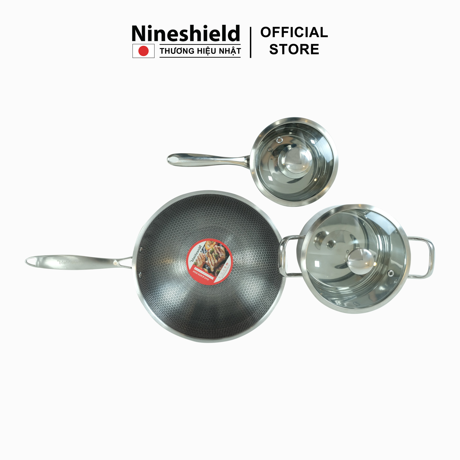 Bộ nồi Inox 3 món mẫu mới Nineshield KB BNI62 - Hàng chính hãng