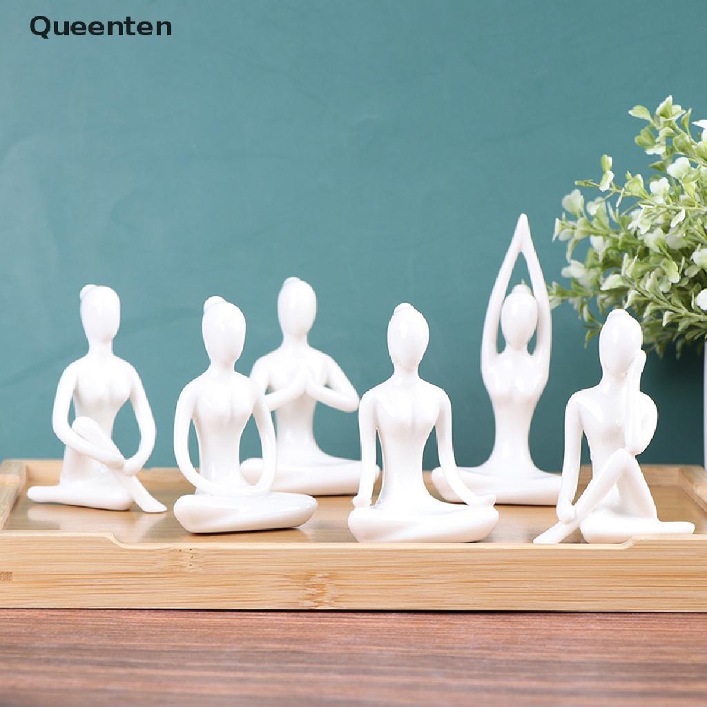 Queenten 6 Styles Meditation Yoga Pose Statue Figurine Ceramic Yoga Figure Decor Ornament QT