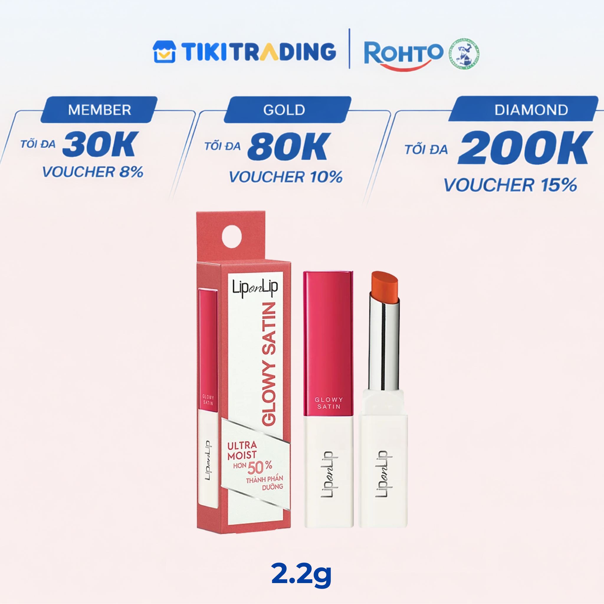 Son thỏi dưỡng môi trang điểm chất son satin Lip On Lip Glowy Satin 2.2g – Ruby Star Đỏ Ruby