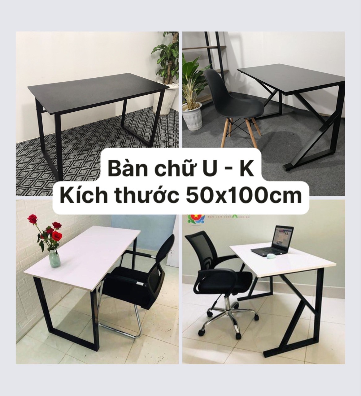 Bàn Chân Sắt Chữ U - K, Mặt Gỗ kích thước MDF 50-100cm, Bàn Học, Làm Việc