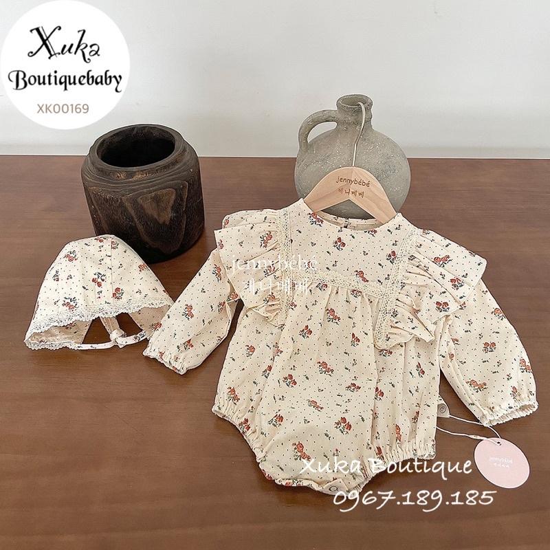 Bodysuit Dài Tay Kèm Mũ Ren Bèo Cánh Tiên Hoa Hồng Baby Sinh Nhật / Thôi Nôi Cho Bé Gái size 8 -15kg