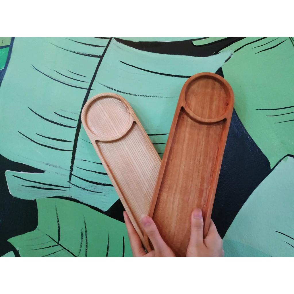 Khay bầu dục 2 ngăn gỗ gõ đỏ các size
