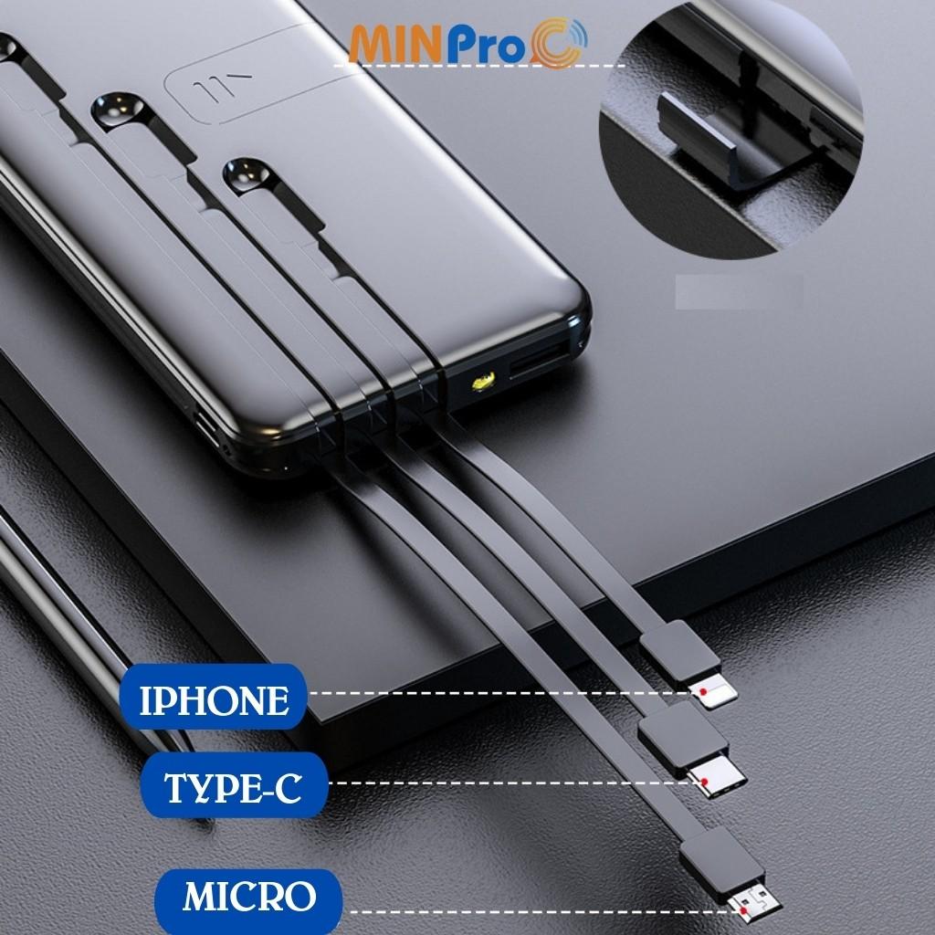 Sạc dự phòng mặt gương kèm cáp 3 đầu 30000mAh nhỏ gọn di động hỗ trợ sạc nhanh cao cấp - MINPRO