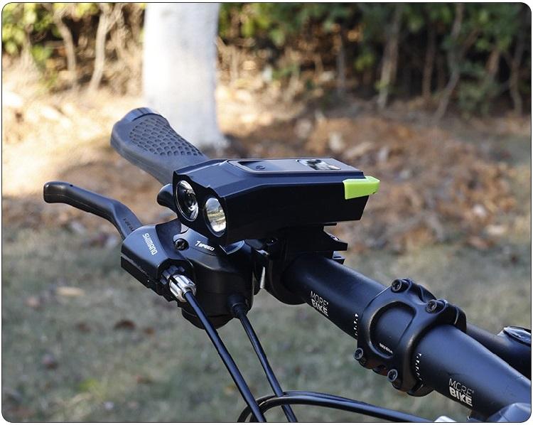 Đèn pha xe đạp 2 bóng T6 có còi