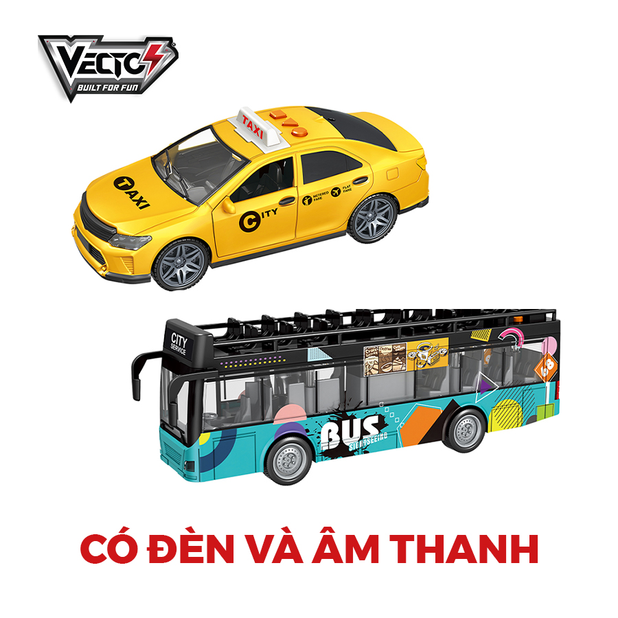 Đồ Chơi Combo Xe Buýt Tham Quan Và Xe Taxi Có Đèn Và Âm Thanh VECTO CB-VTA15-VT21Q