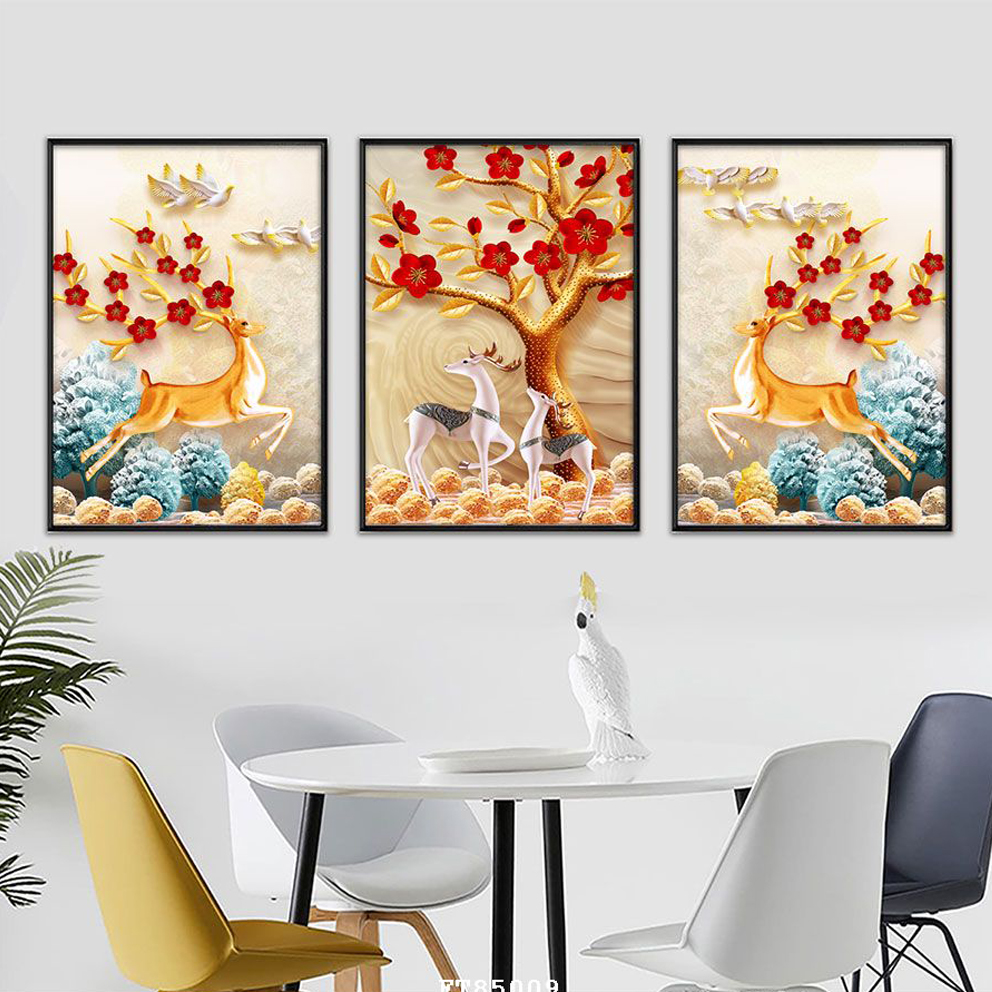 Bộ 3 Tranh Canvas Động Vật Phong Thủy - Tranh Những Chú Hươu Nghệ Thuật Đẹp