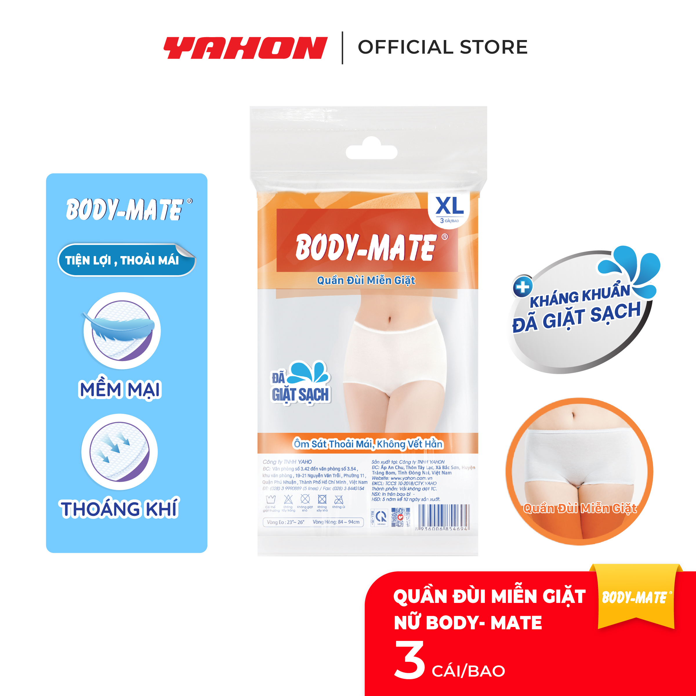 [Tặng 2 Khăn Ướt Cồn/Bao] Bao Quần Đùi Miễn Giặt Body-Mate Nữ | Đã Giặt Sạch, Đóng Gói Tự Động, An Toàn Tiện Lợi | 3 Cái/Bao