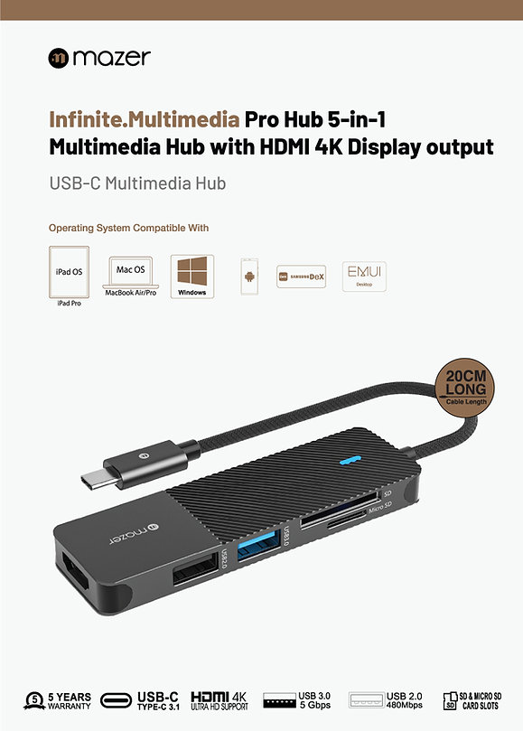 Cổng Chuyển Đổi Mazer Infinite.Multimedia Pro Hub 5-in-1- hàng chính hãng