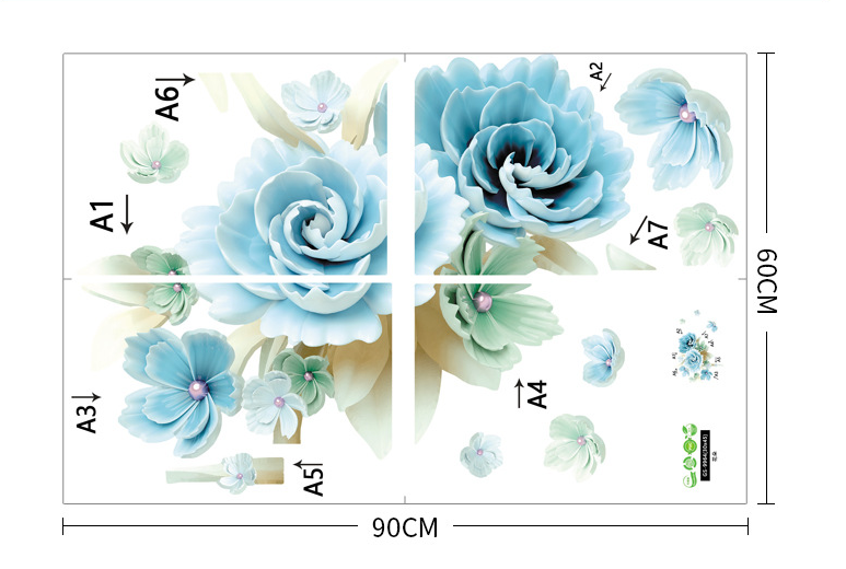 Decal trang trí tường - Hoa Mẫu Đơn xanh ngọc tinh tế