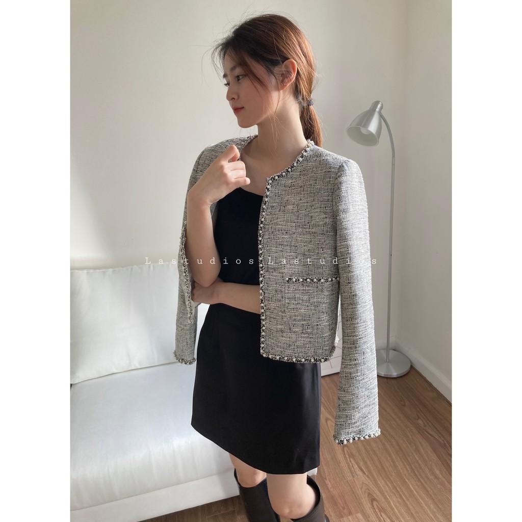 Áo khoác dạ tweed hoạ tiết Hàn Quốc