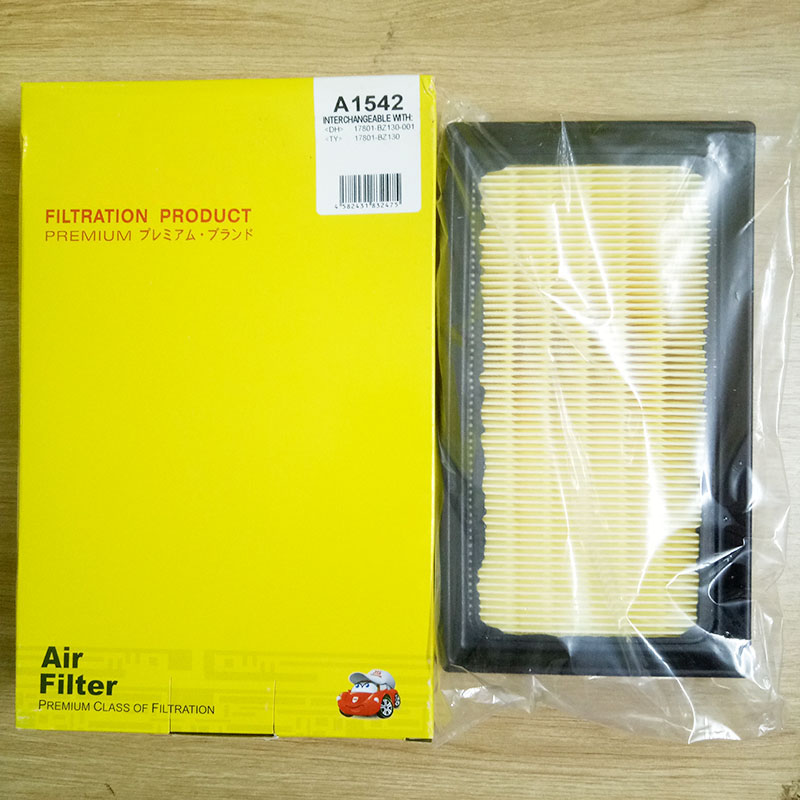 Lọc gió động cơ cho xe Toyota Wigo 1.2L 2017, 2018, 2019, 2020, 2021, 2022, 2023 mã phụ tùng 17801-BZ130 mã A1542