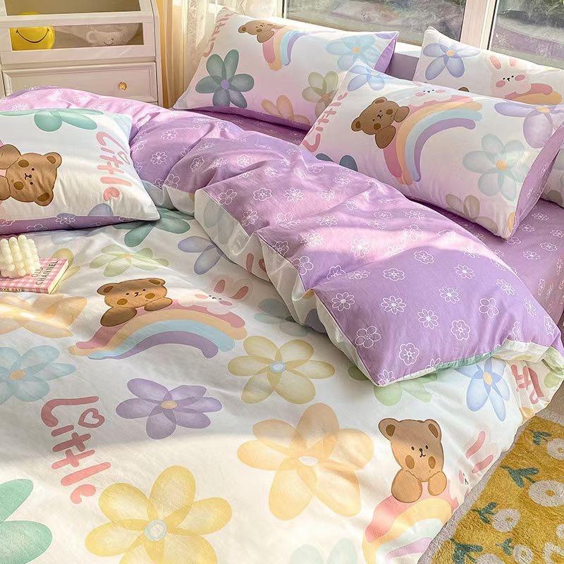 Bộ Chăn Ga Gối Cotton Living Hàng Nhập Khẩu Cao Cấp 4 Món Gấu Nâu Đáng Yêu