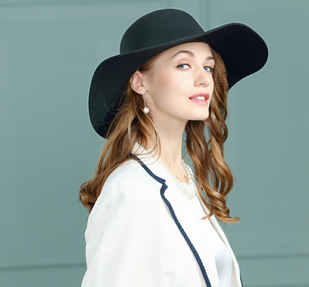 Mũ chống nắng rộng vành nữ nón đi biển màu đen fedora dona22030810