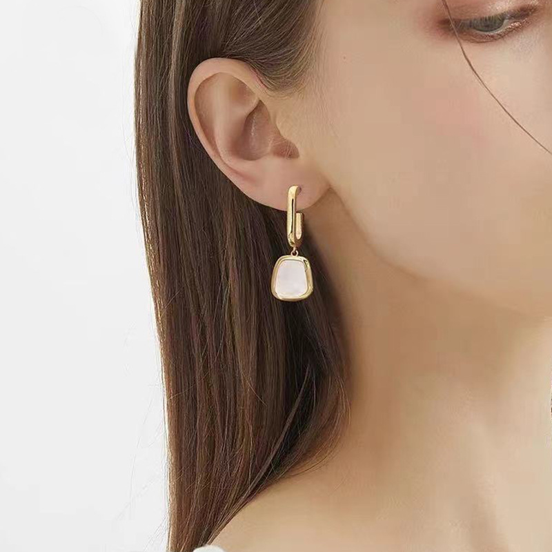 Bông tai nữ hình học mảnh đá viền kim loại thiết kế thanh lịch Phụ kiện trang sức M114504