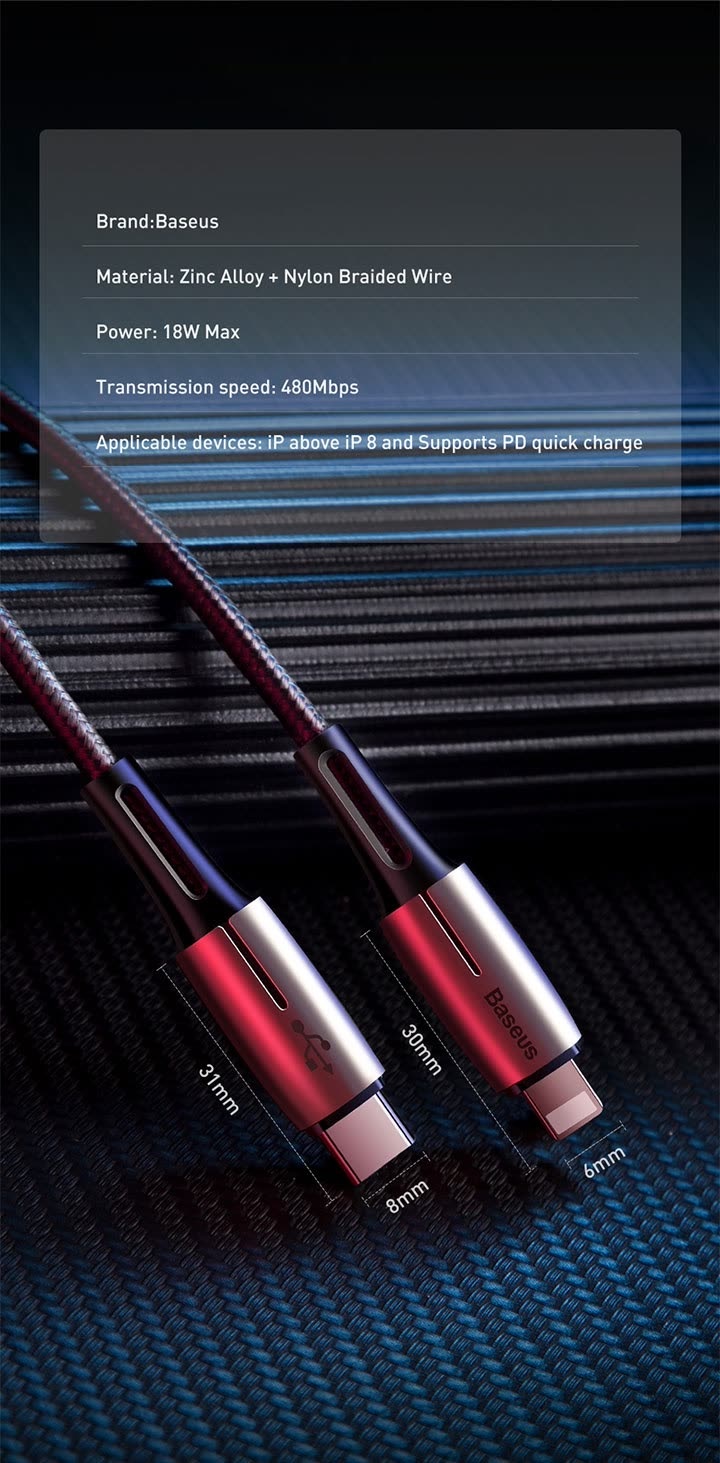 Cable sạc nhanh 18W Waterdrop Data Cable Type C to IP 1.3M - Hàng chính hãng