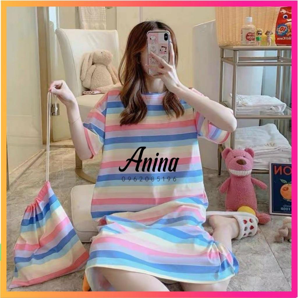 Váy ngủ cộc tay dáng suông đầm ngủ chất thun sữa mềm họa tiết dễ thương bầu bí bon chen V285
