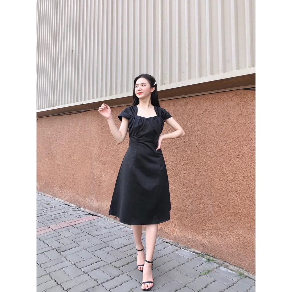 ĐẦM PHI TAPTA ĐỎ ĐÊN TRẮNG HỒNG TAY BÚP SEN CỔ V DÁNG XÒE-hình thật shop chụp
