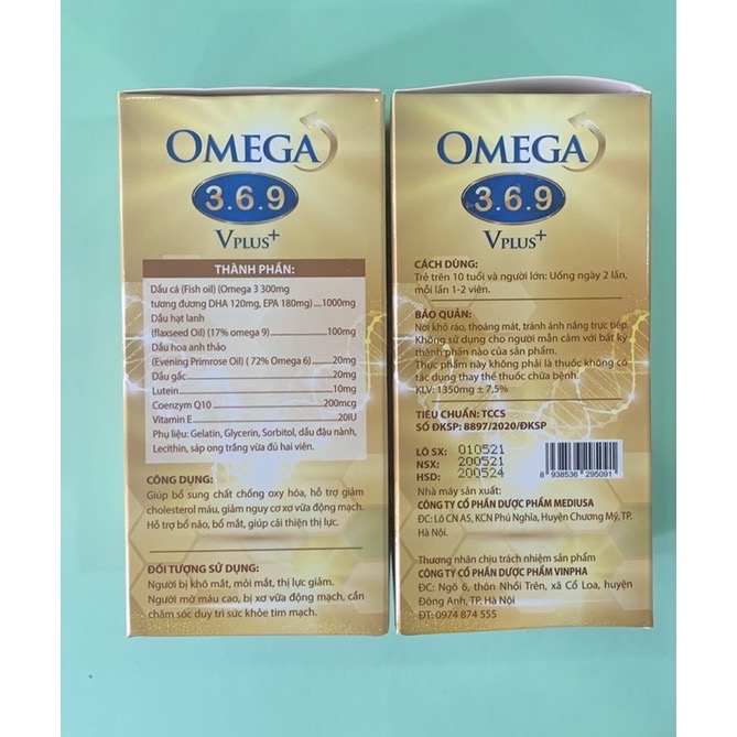 OMEGA 369 Vplus+ - Hộp 100 viên - Làm giảm mỏi mắt, khô mắt