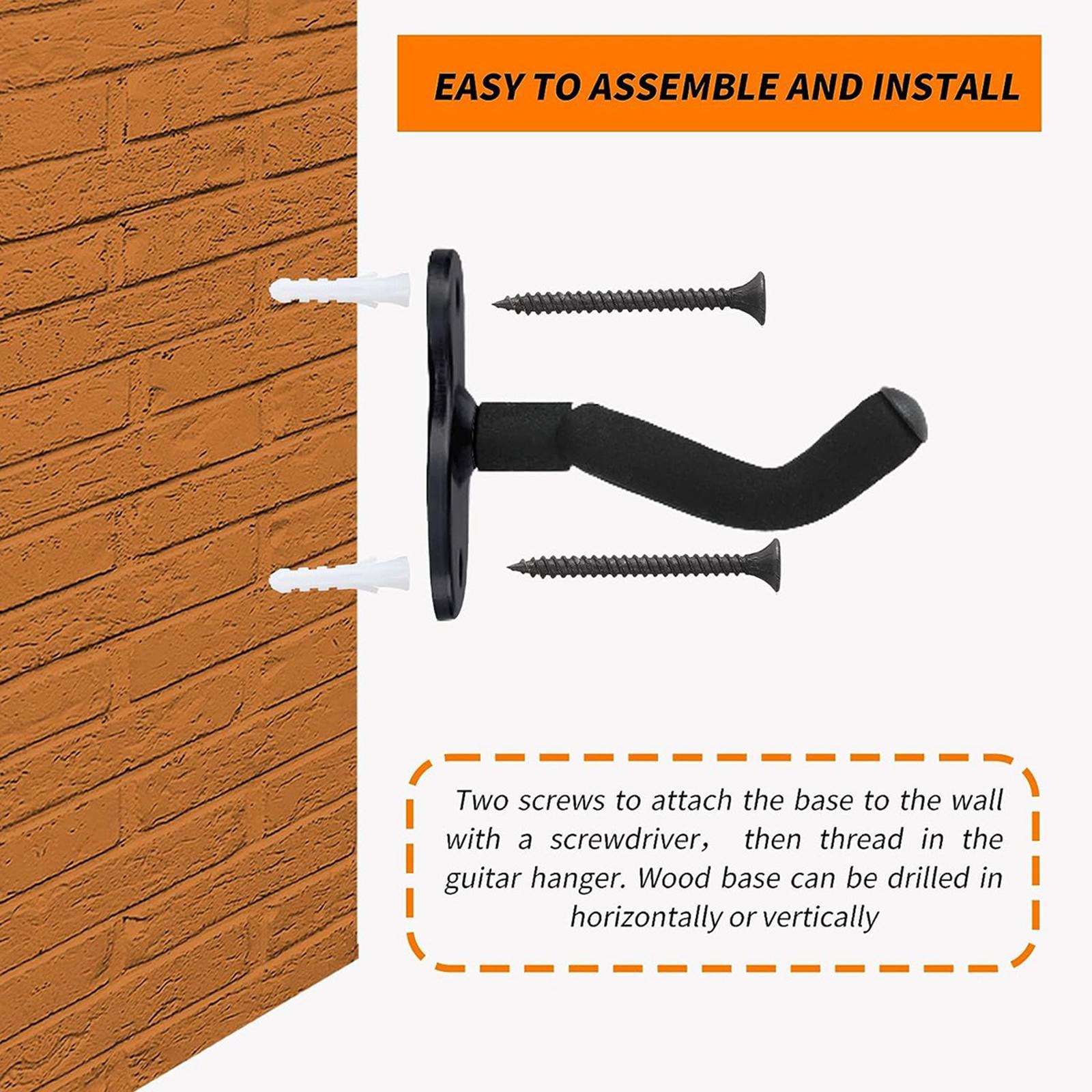 Guitar Wall Mount, Guitar Hanger Wall Hook with 5Pcs Guitar Picks Wall Guitar Holder for Acoustic Electric Bass Guitars Ukulele Violin