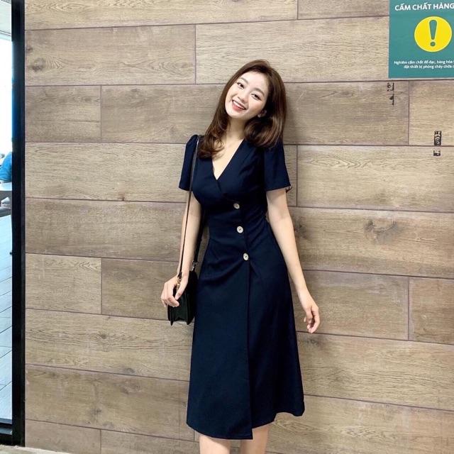 Đầm maxi dài tay ngắn cổ V 3 nút gỗ tôn dáng 4 màu - DYDY DRESS T160(Có Ảnh Cận Chất Vải)