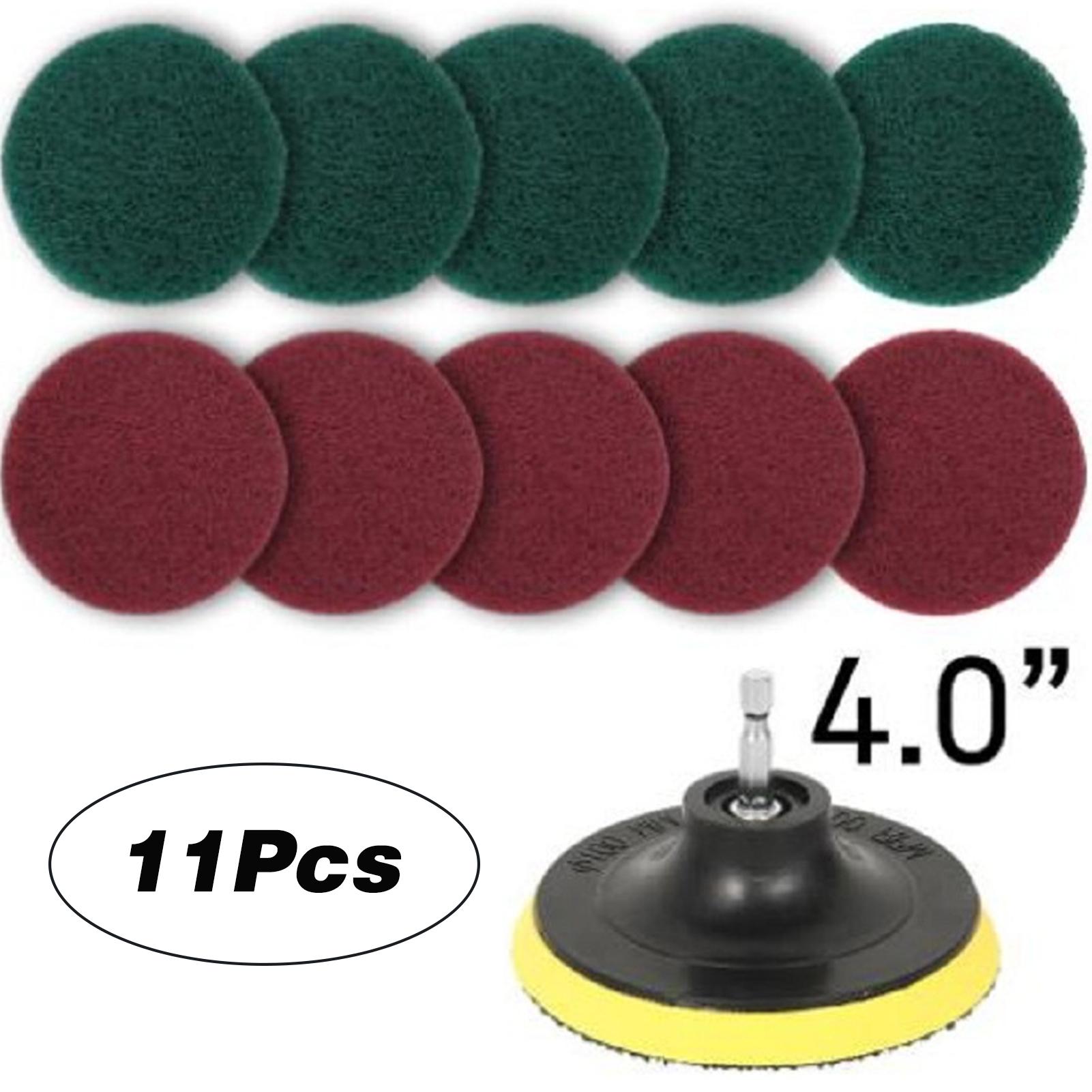 11Pcs Scrubbing Cleaning Kit 4-inch Adhesive Plate Scrub Pads Scouring Pad Kit Compatible with Electric Drill for Carpet