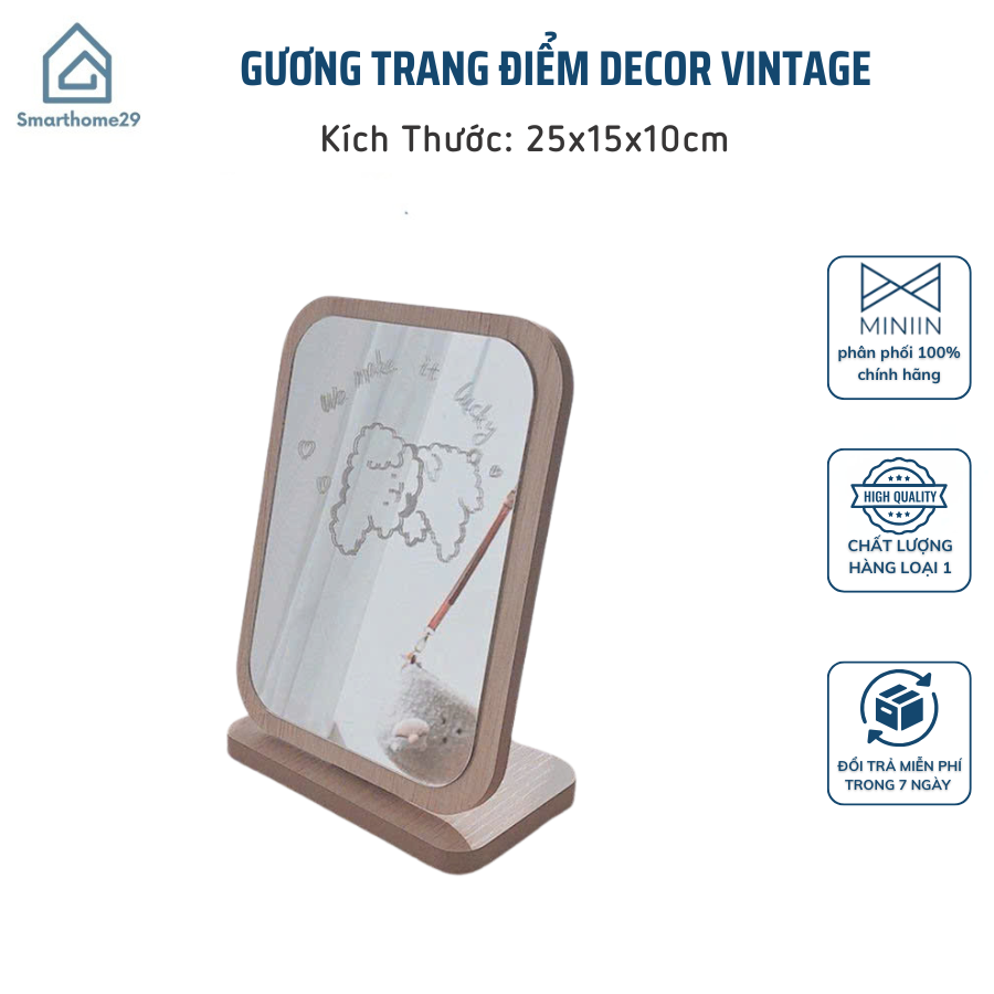 Gương Gỗ Hàn Quốc Để Bàn – Gương Trang Điểm Decor Vintage Sang Trọng - HÀNG CHÍNH HÃNG MINIIN