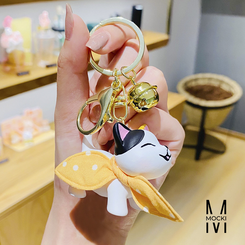 Móc khóa mèo đeo nơ đáng yêu