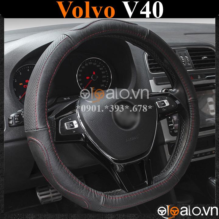 Bọc vô lăng D cut xe ô tô Volvo V40 volang Dcut da cao cấp - OTOALO - Đen chỉ đen