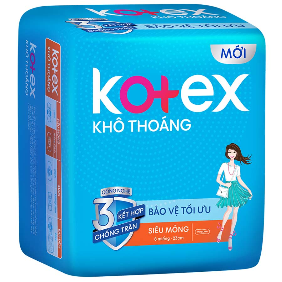 Combo 8 Gói Băng Vệ Sinh Kotex Khô Thoáng LST Siêu Mỏng Không Cánh (8 Miếng / Gói)