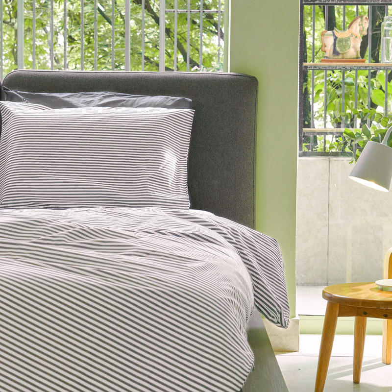 Bộ Ga Trải Giường Ru9 Cotton Percale 100% Cotton Tự Nhiên - Black Oyster Stripe