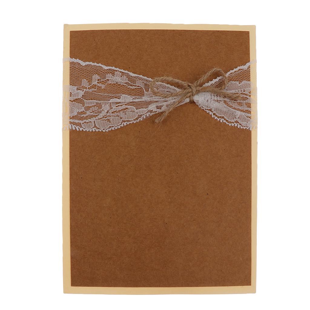 Lace Paper Wedding Invitation Cards Letters With Envelopes Pack Of 5pcs