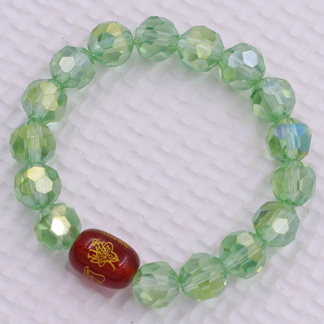 Vòng chuỗi đeo tay pha lê xanh lá cắt giác 10 ly charm giải thái tuế phù, vòng chuỗi phong thủy, giải năm hạn thái tuế