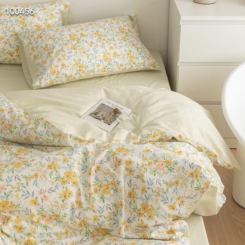 Bộ Chăn Ga Gối Cotton Living 100%cotton Hàng Nhập Khẩu 4 Món Hoa Nhí Vàng vintage