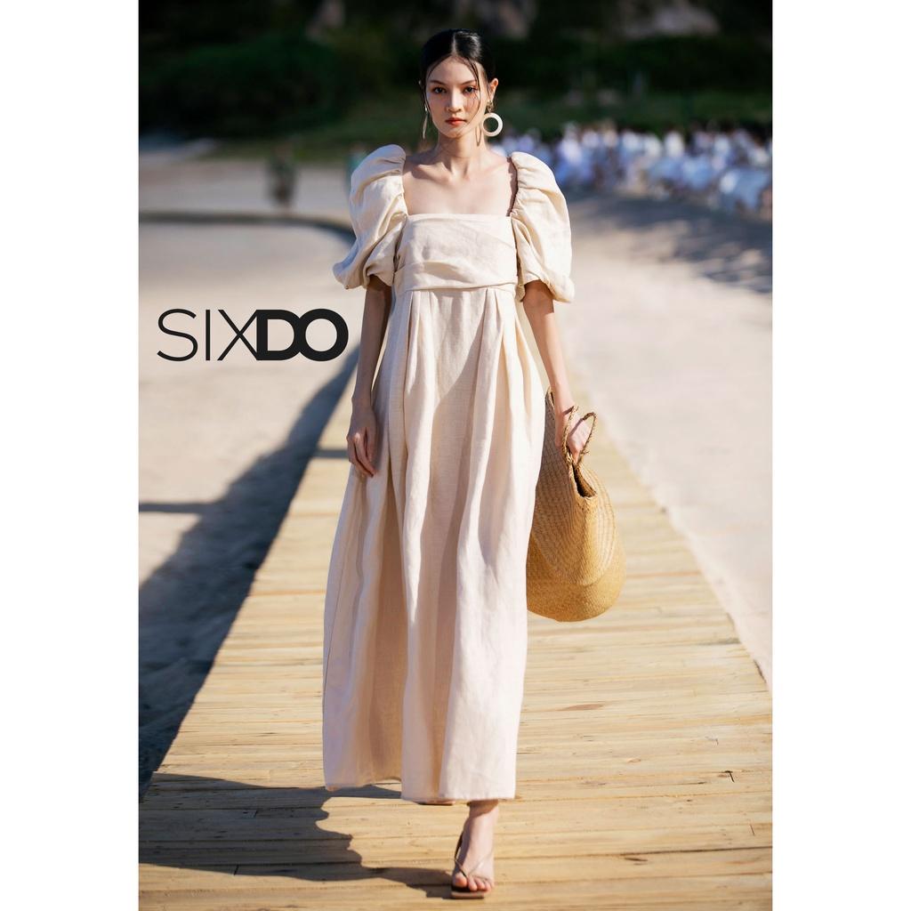 Đầm linen tay phồng dáng dài SIXDO
