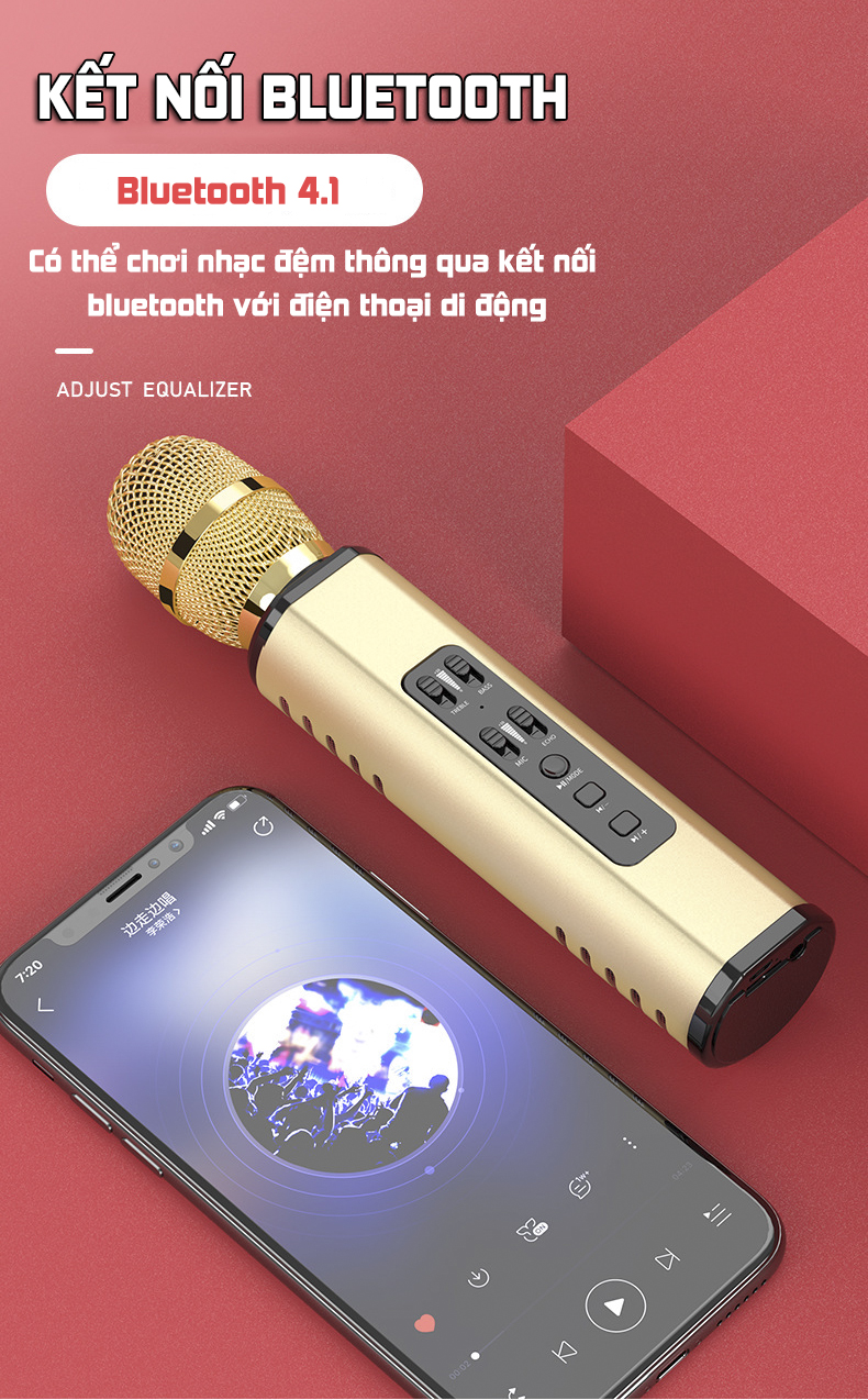 Micro bluetooth hát karaoke không dây nghe nhạc cực hay, âm bass đỉnh, mic bắt giọng cực tốt, có hỗ trợ thẻ TF, Jack 3.5 PKCB PF14 - Hàng chính hãng