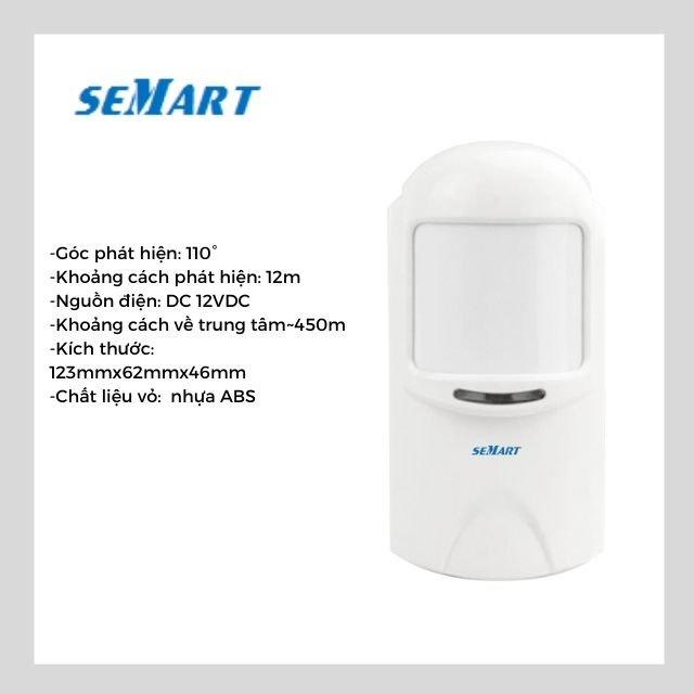 Cảm biến hồng ngoại phát hiện chuyển động có dây miễn dịch vật nuôi<16kg Semart SM-04C.Kết nối về tủ trung tâm cảnh báo khu vực