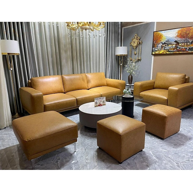 Combo ghế sofa băng 100% da bò Italy Tundo màu vàng bò SFBCT22 2m6 hàng cao cấp chuẩn da bò nhập khẩu Ý