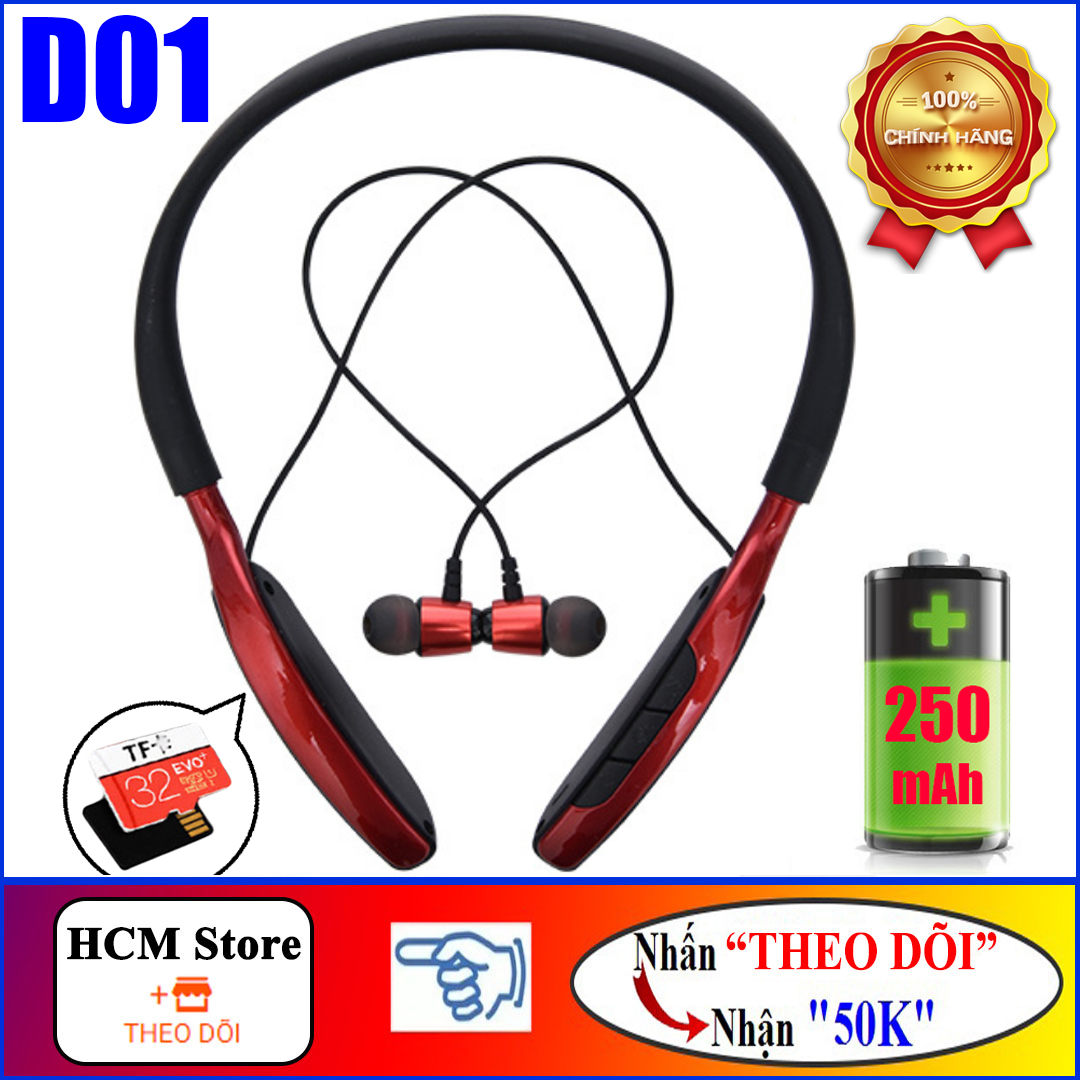 Tai Nghe Bluetooth V5.0 Thể Thao Siêu Bass Cực Ấm BONKS - D01, Có Hỗ Trợ Thẻ Nhớ 32GB - Hàng Chính Hãng