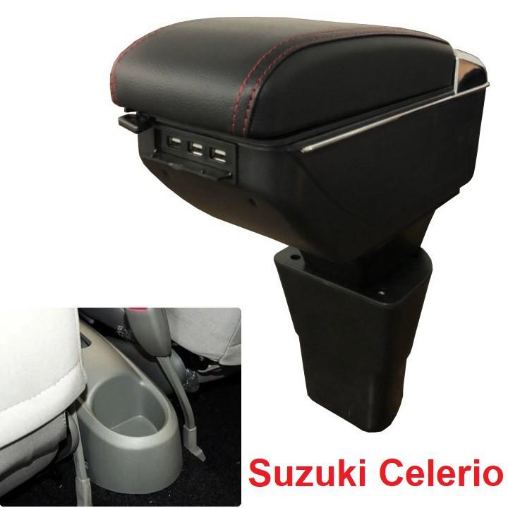 Hộp tỳ tay xe hơi, ô tô dành cho xe Suzuki Celerio tích hợp 7 cổng USB mã DUSB-LVA: Màu Đen và Kem