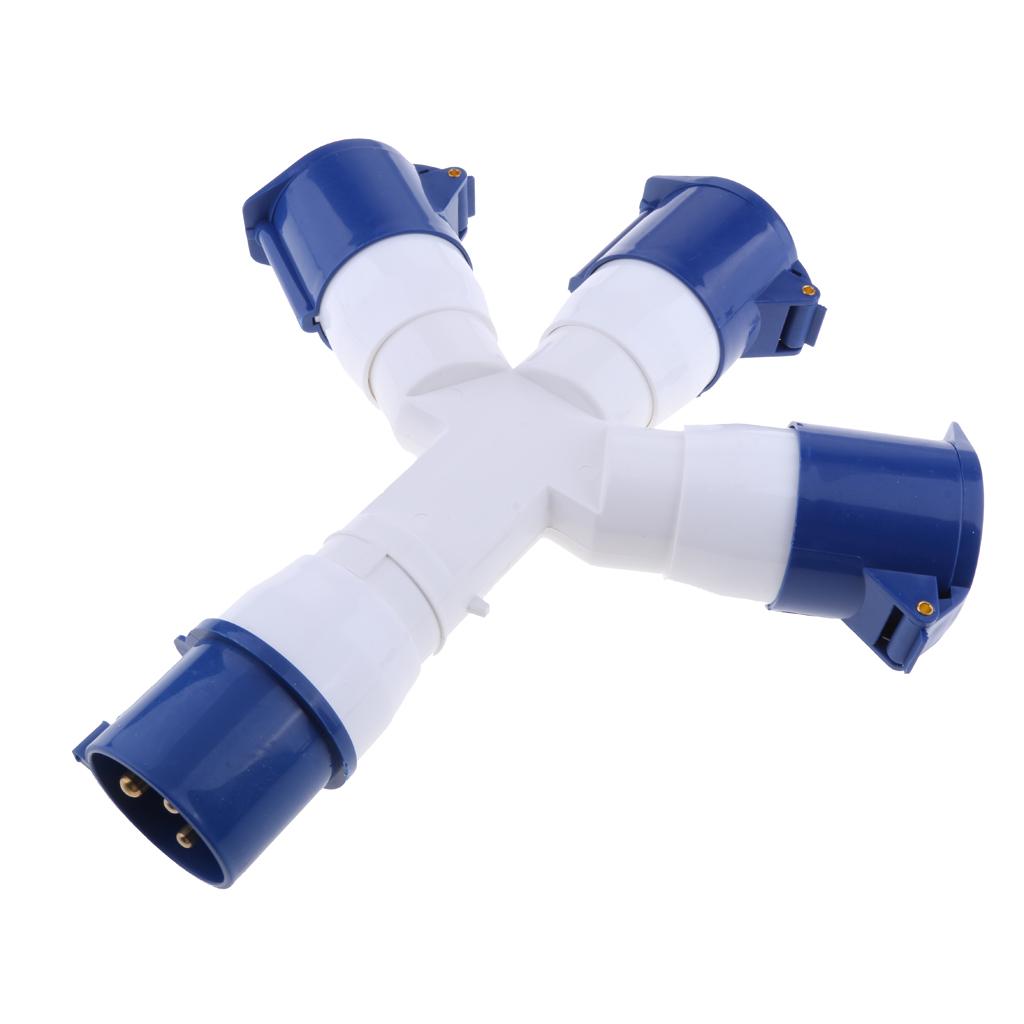 220V 32Amp 3Pin Industrial Socket 3 Way Splitter Waterproof 2P+E